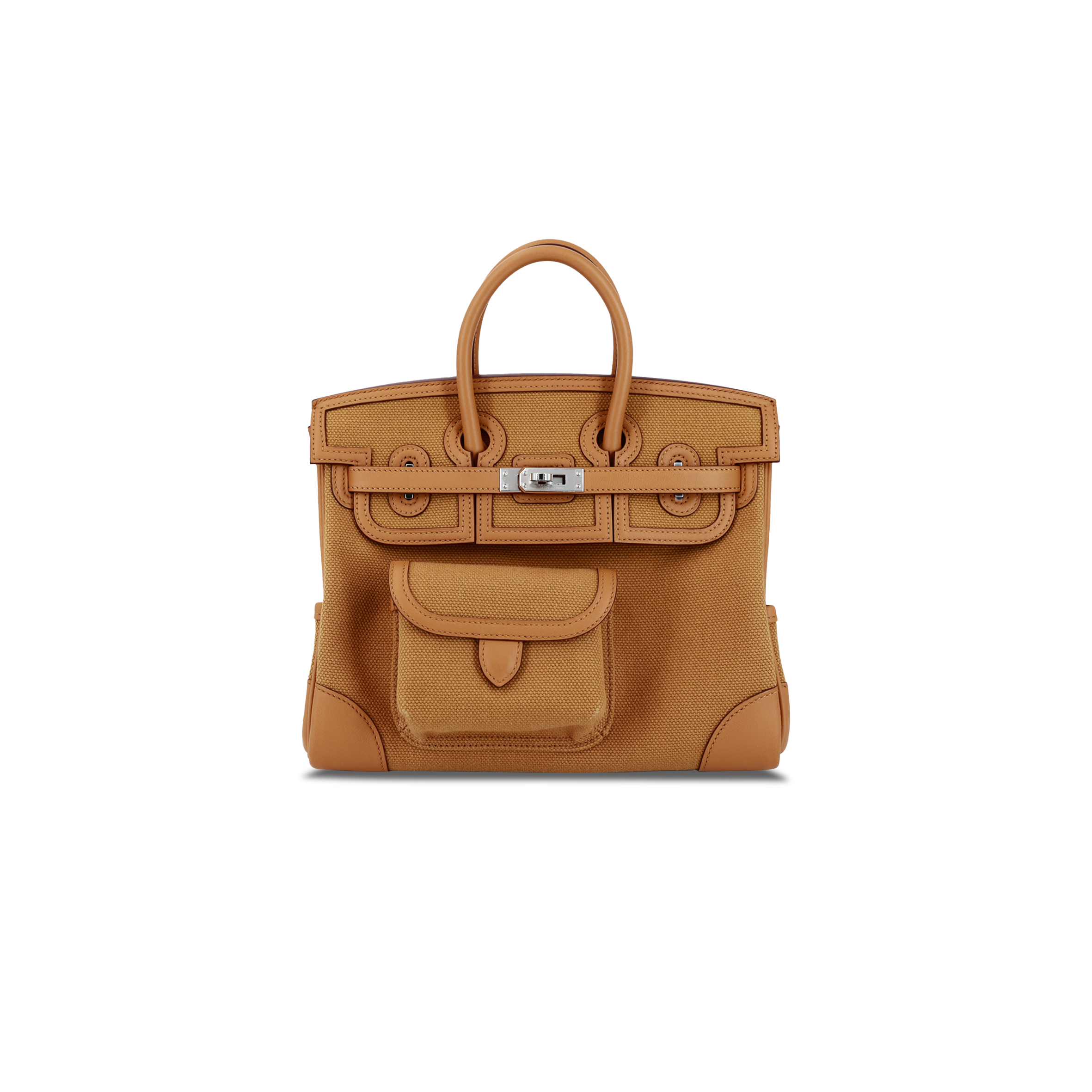 HERMES MASTER BIRKIN 25 2S SESAME SWIFT LEATHER AND CANVAS TOTE 8024740062 (25*20*13cm)